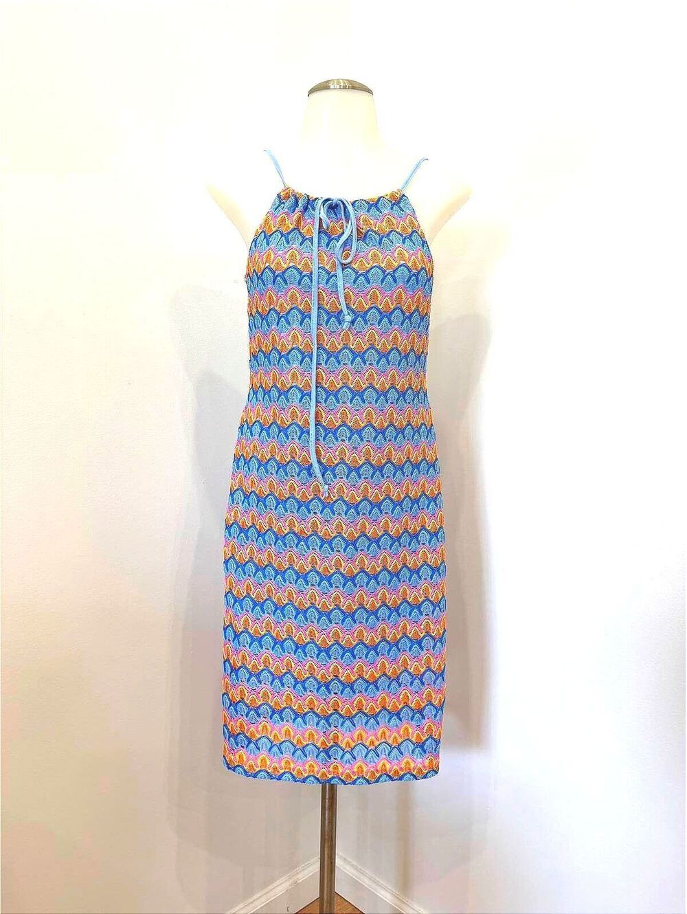 y2k Voice Large Sleeveless Patterned Midi Dress with Tie Neck